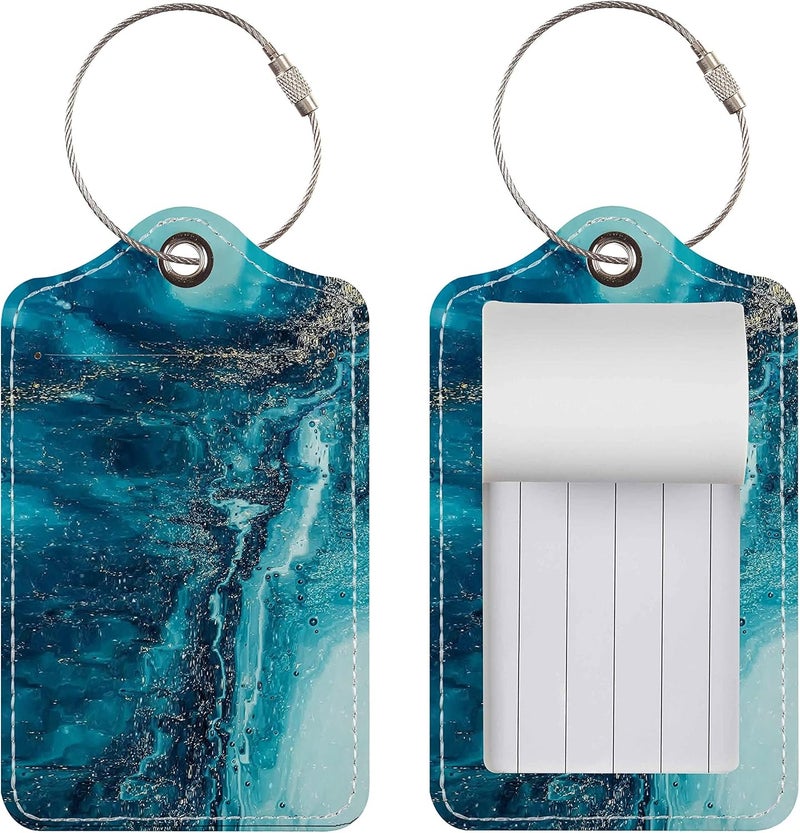 Chelmon Luggage Tags for Suitcases, 2 Pack Cute PU Leather Suitcase Tag Identifiers TSA Approved with Stainless Steel Loop and Address Card for Baggage Tag for Cruise Airport Travel Essentials by - Image 2